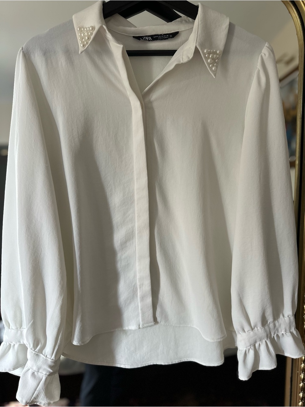Zara White Pearl Collar Blouse